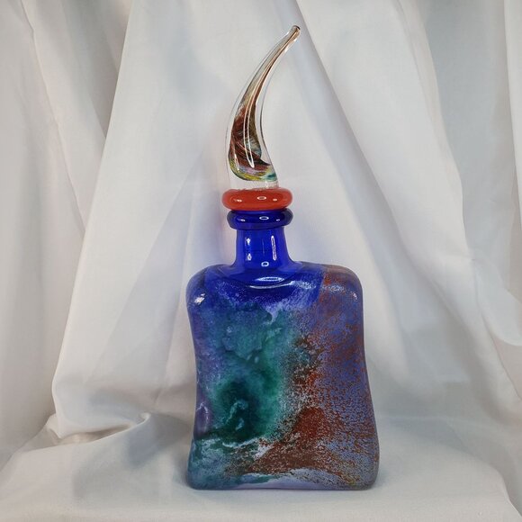 Kjell Engman Kosta Boda Glass Joyous Bottle Decanter Stopper 89651 Blue VTG - Picture 1 of 16